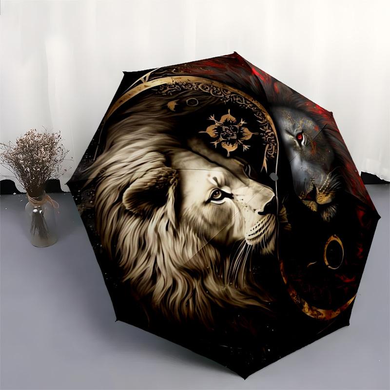 1pc Yin-Yang Lions: Harmony in Contrast Umbrella with Plastic Handle,Suitable for All Seasons Home Travel Outdoor UmbrellaDD576