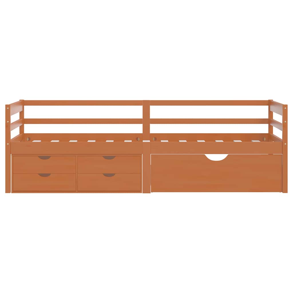 Solid Wood Bed with Drawers Honey Brown Pine 90 X 200 Cm
