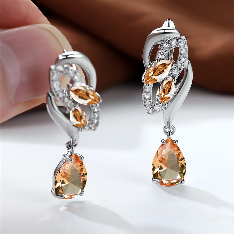 Cute Female Pink Crystal Zircon Stone Flower Earrings Vintage Wedding Jewelry For Women