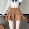 Women's Black Deerskin Velvet High-Waisted Slimming A-Line Mini Skirt with Anti-Exposure Pleats - Autumn/Winter Casual Skirt Pants