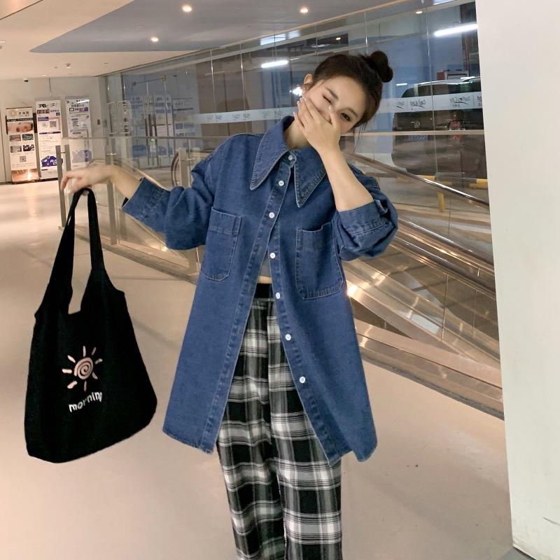 Autumn/Winter Korean-Style Loose Denim Oversized Pointed Collar Shirt Jacket