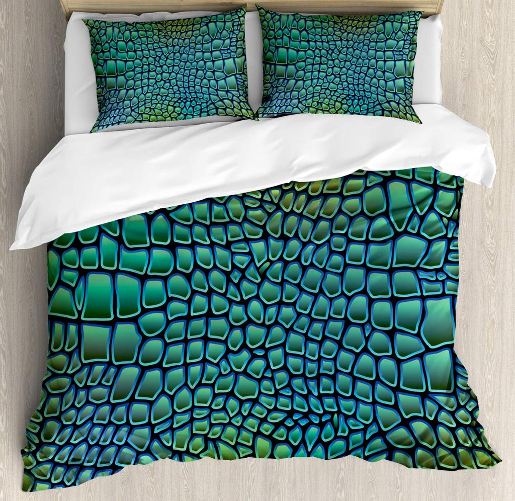 Abstract Duvet Cover Set, Alligator Skin African Animal Crocodile Quilt Cover, 3 Piece Bedding Set With Pillow Shams, Full Size