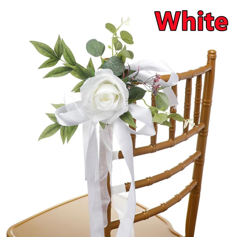 1/2/4PCS Outdoor Wedding Aisle Artificial Flower Chair Decorations, Backrest Flowers, Chapel Floral Arrangements, Wedding Decor