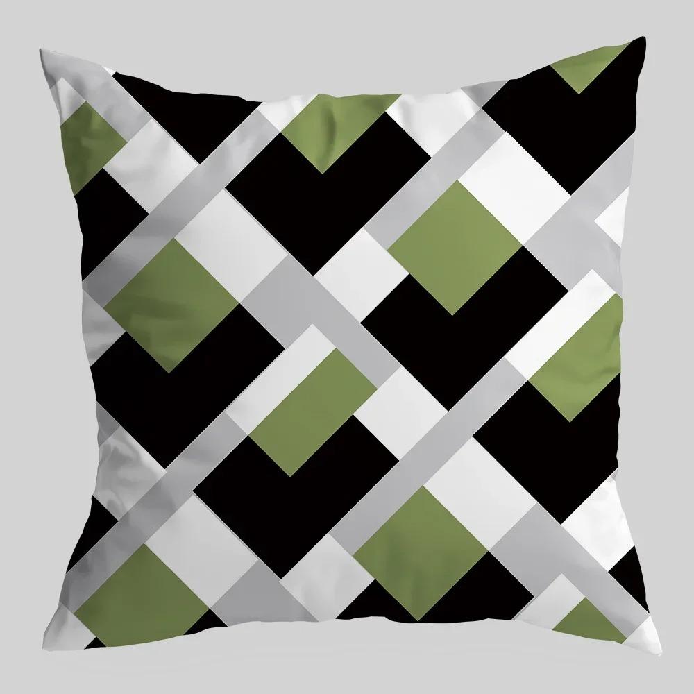 

Taie d oreiller à motif imprimé géométrique frais vert, adaptée à la maison, salon, canapé, voiture, housse de coussin décorative 40x40cm