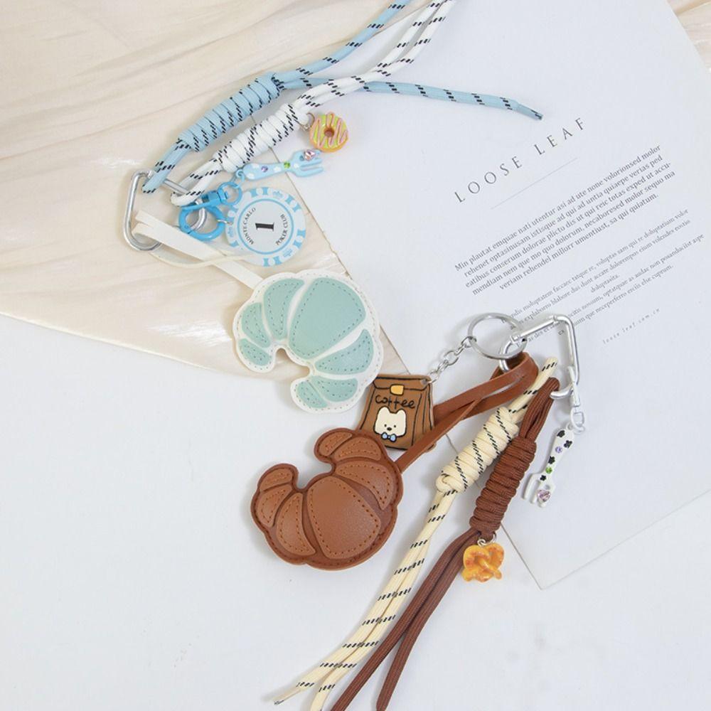 Hand-Woven Ladies Horn Bag Pendant Diy Braided Rope Pu Leather Bread Keychain  Kids Gifts