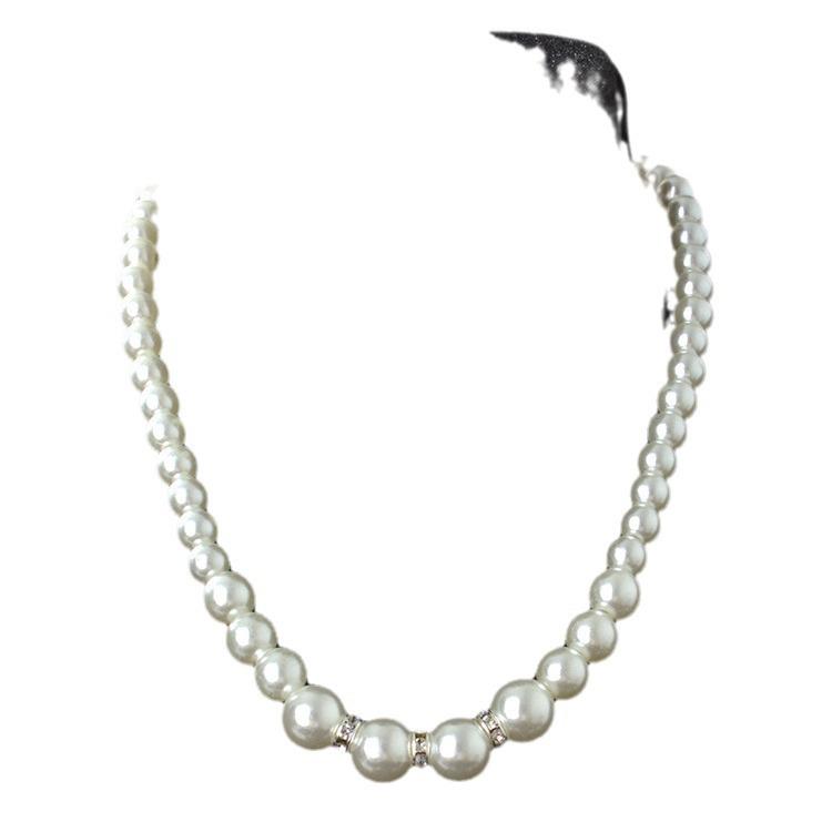 Rhinestone Pearl Necklace, Diamond-Set Bracelet, and Earrings Women's Three-Piece Jewelry Set