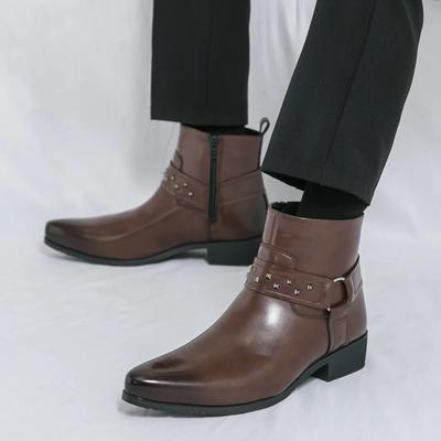 Fashion Brand Men Comfortable Side Zipper High Top Mongolian Knight Boots Autumn British Style Pointed Comfortable Chelsea Boots