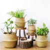 Foldable Seaweed Woven Basket, Straw Fruit Basket, Flower Pot, Planter, Storage Basket with Handle, 32*28cm
