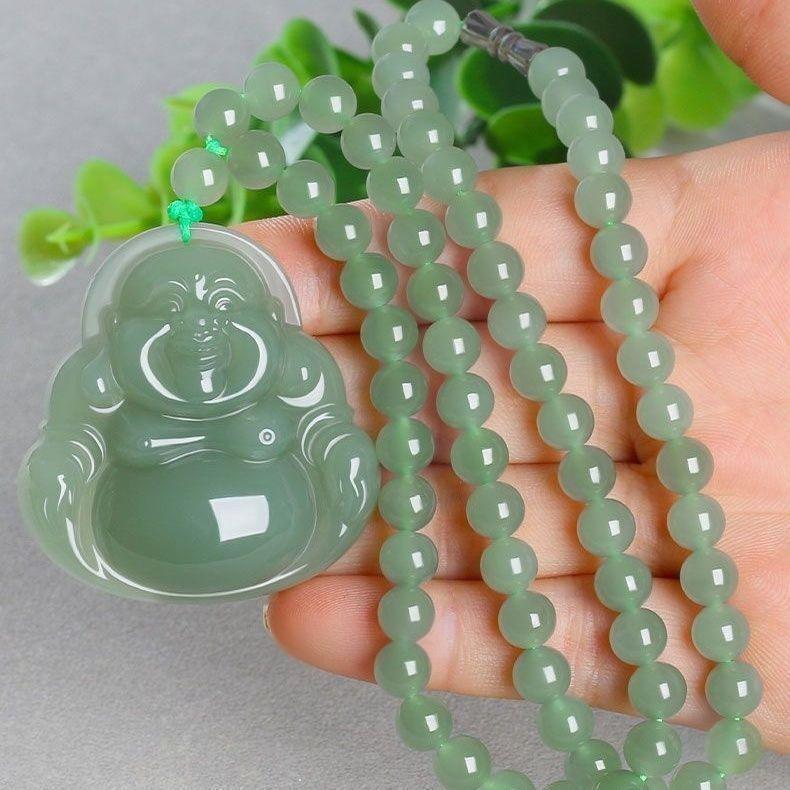 Vynikající náhrdelník z Hetian Jade Maitreya Buddha - Dámský amulet z bílého nefritu s figurkou smějícího se Buddhy.