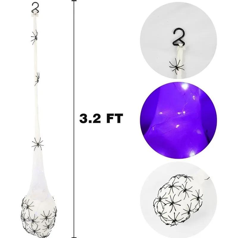 Light-up Halloween Spider Egg Web Hanging Decoration for Outdoor Porch Lawn Wall Creepy Party Decor Spooky Glowing Decoration
