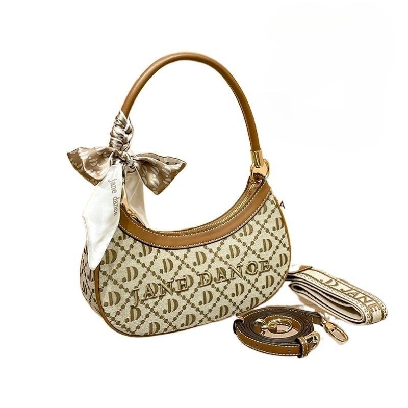 Женская сумка из натуральной кожи новинка 2023 года сумка подмышки с вышивкой на одно плечо белая универсальная модная маленькая сумка в форме полумесяца M 5178₽