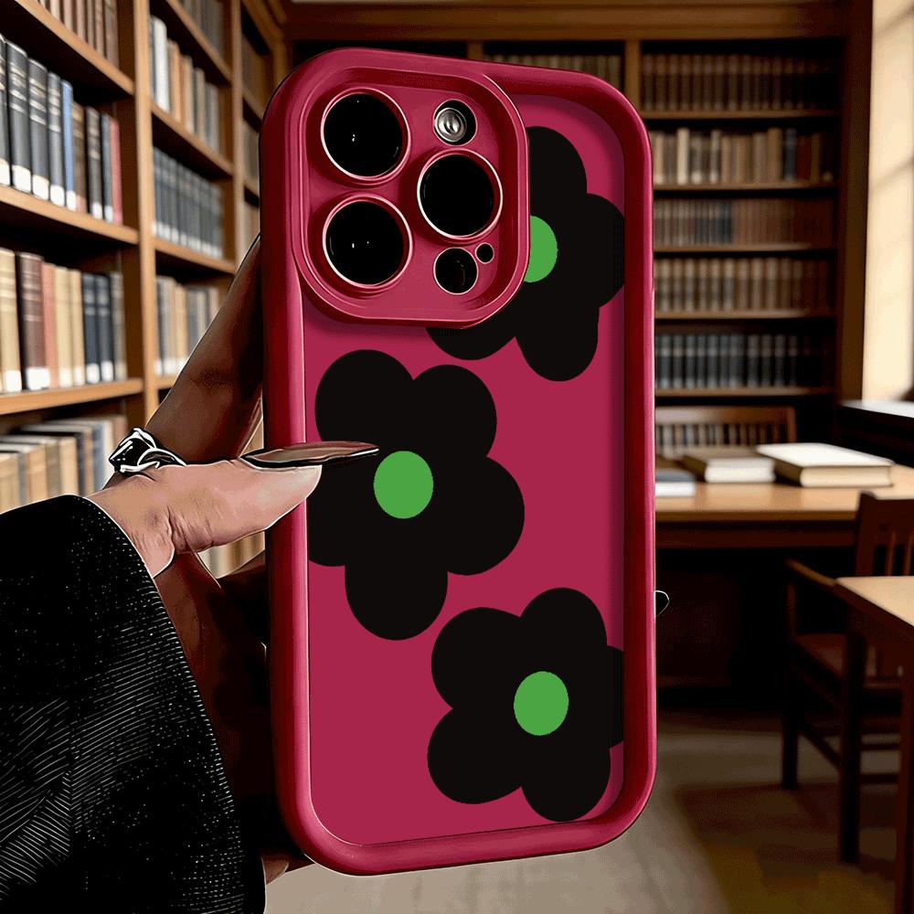 Flowers with Green Center Soft TPU Phone Case for iPhone 17 16 15 14 13 12 11 Pro Max Plus Shockproof Anti-Slip Cover