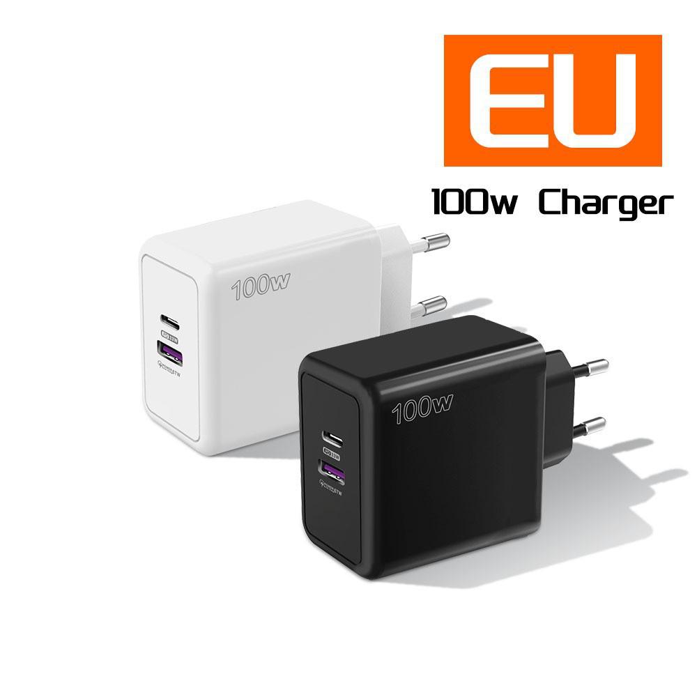 100W Multi-Port Fast Charger: Type-C PD+USB, EU/UK Plug, Compatible with iPhone 15