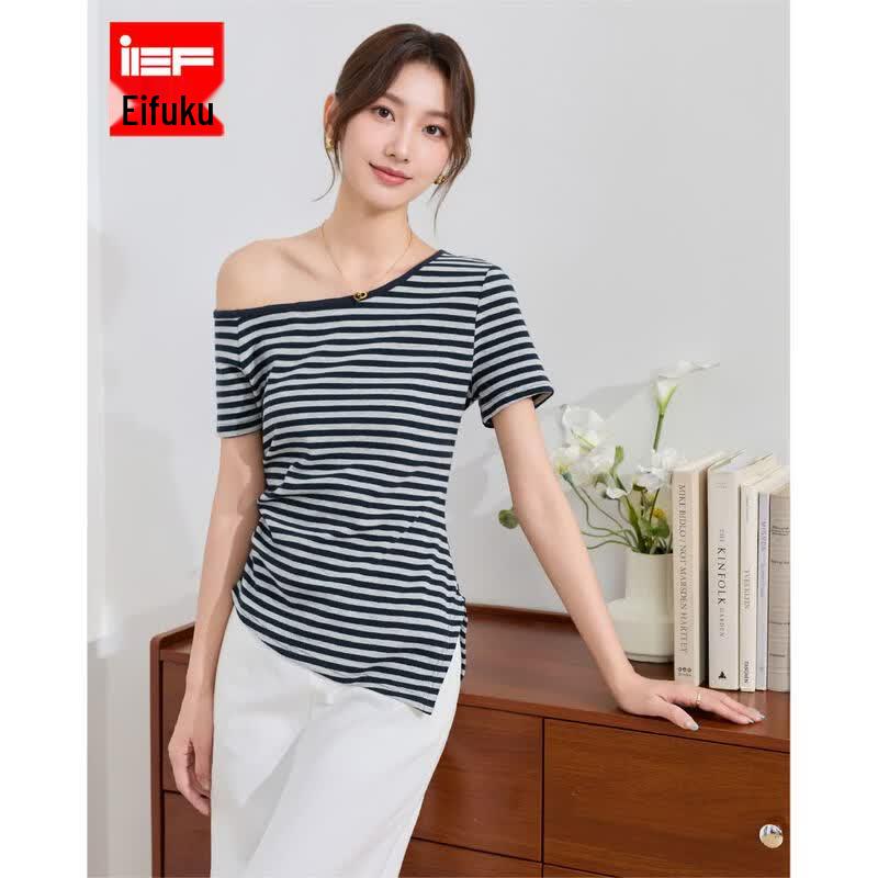 IEF 2026 Summer Striped Irregular T-Shirt S