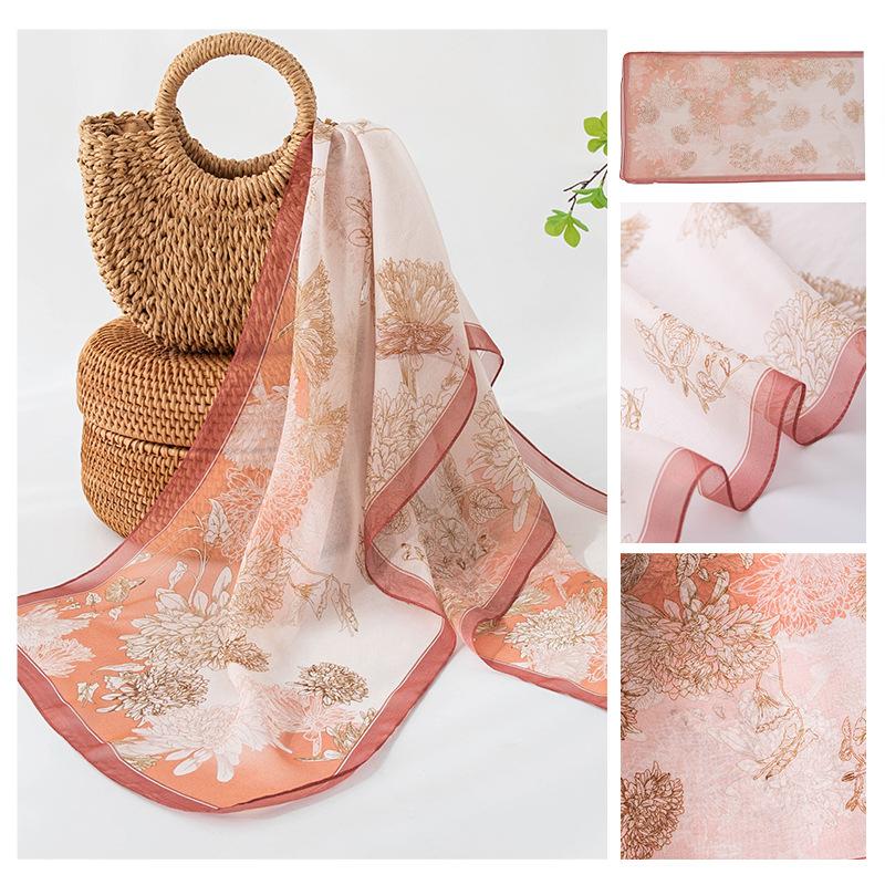 Korean Atmosphere Scarf for Women's New Spring and Summer Style Mulberry Silk Screen Printed Shawl Gift for Elders