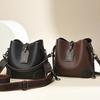 Fashionable Women's Bucket Bag Large Capacity Vintage Style With Wide Shoulder Strap In Black And Coffee