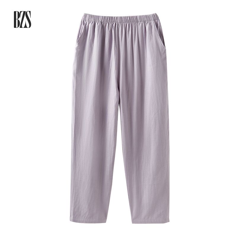 2024 Autumn Homewear Loose-Fitting Solid Color Long Sleeves Pants Outwear Cotton Double-Layer Yarn National Style Retro Plain Pajamas