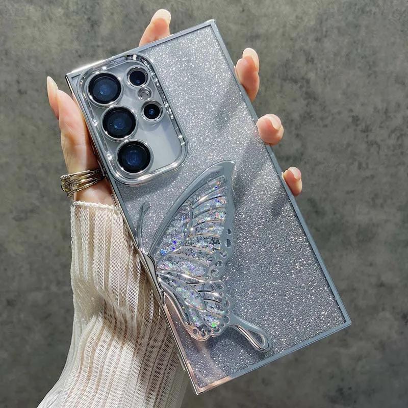 3D Glitter Butterfly Quicksand Case for Samsung Galaxy S25 Edge S24 FE Plus ULTRA A56 A55 A54 A26 A36 A35 A25 Luxury Soft Cover