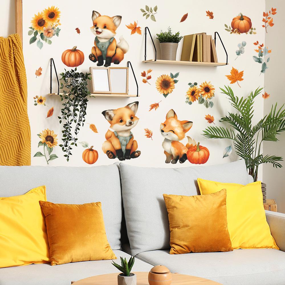 Raposinha Fofa, Abóbora, Flor, Folha, Restaurante, Decoração de Casa, Adesivos de Parede