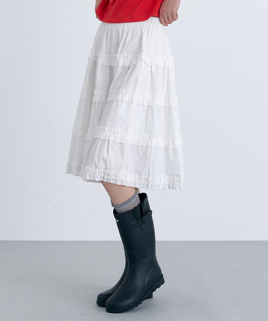 Cloet Tiered Frill Flare Skirt + White