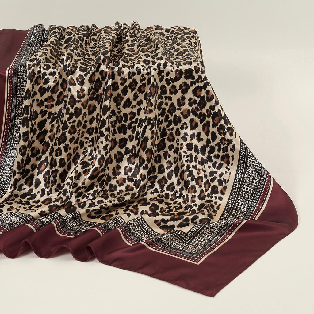 90cm Leopard Print Square Scarf Satin Silk Headband Muslim Woman Hijab Lady Fashion Hairwrap Rock Style Headscarf Islam Turban