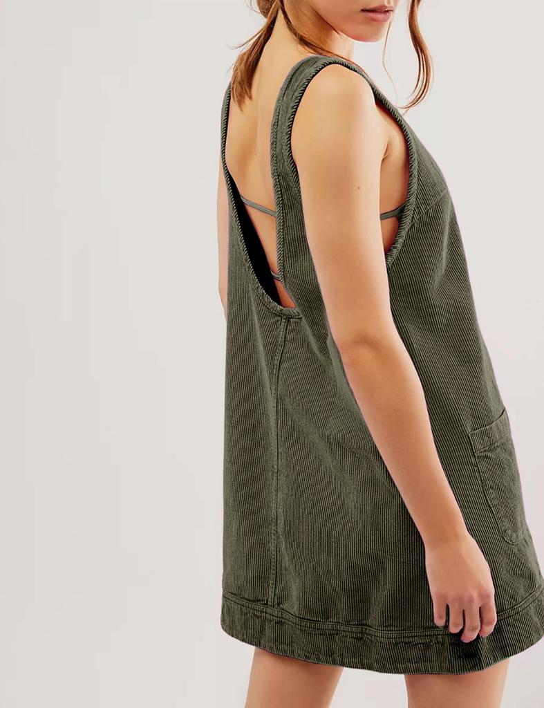 Damska sztruksowa sukienka bez rękawów Y2K casualowy jumper, Sukienka tank o retro fakturze, Luźna sukienka na ramiączkach w kształcie litery A, Streetwear z nostalgią lat 90.