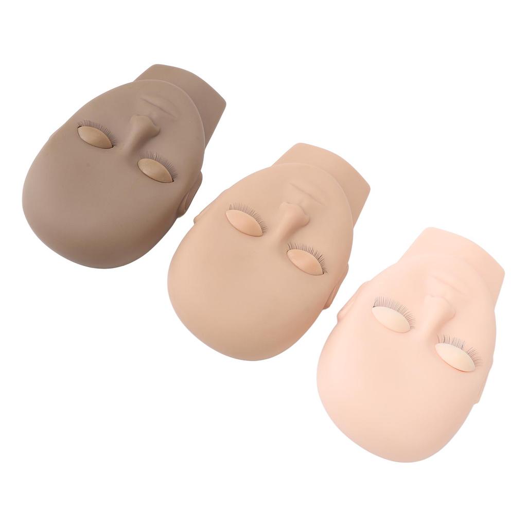 3pcs Eyelash Extension Face Mannequin Removable Eyelids Makeup Practice Face Model Dark Brown Light