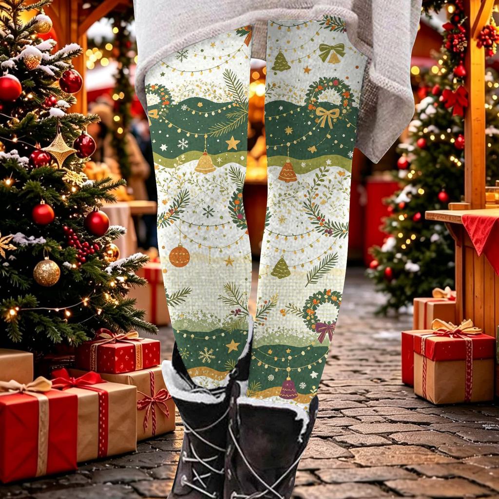 Women's Fashion Christmas Print Stretch Leggings Casual Pants for Home Wear
