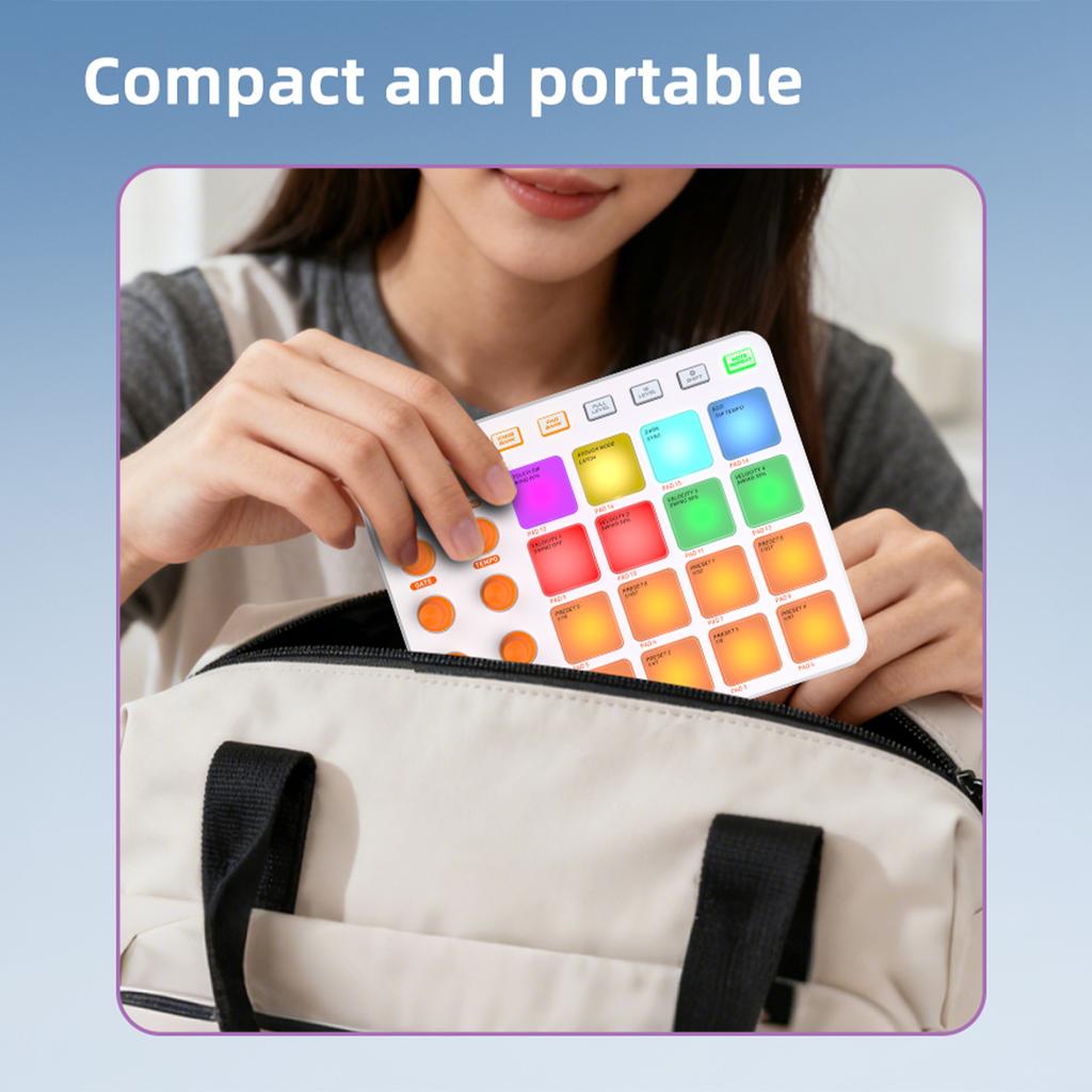 MIDI Controller Wireless MIDI Keyboard Pad 16 RGB Pads 6 Customizable Buttons 8 Knobs Rechargeable PC Mobile App Support for Beginners