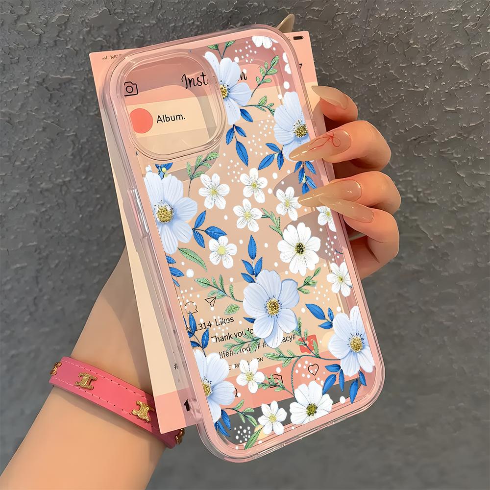 Fresh White Daisy Floral Pattern Clear Phone Case For iPhone 11 12 13 14 15 16 17 Pro Max Plus Air 2 In 1 Candy Color Soft Cover