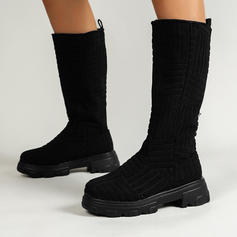 Fashion Luxury Brand Design Boots for Women 2024 Winter Warm Knee High Boots Knitted Cotton Sock Botas Chunky Heel Platform Boots Women