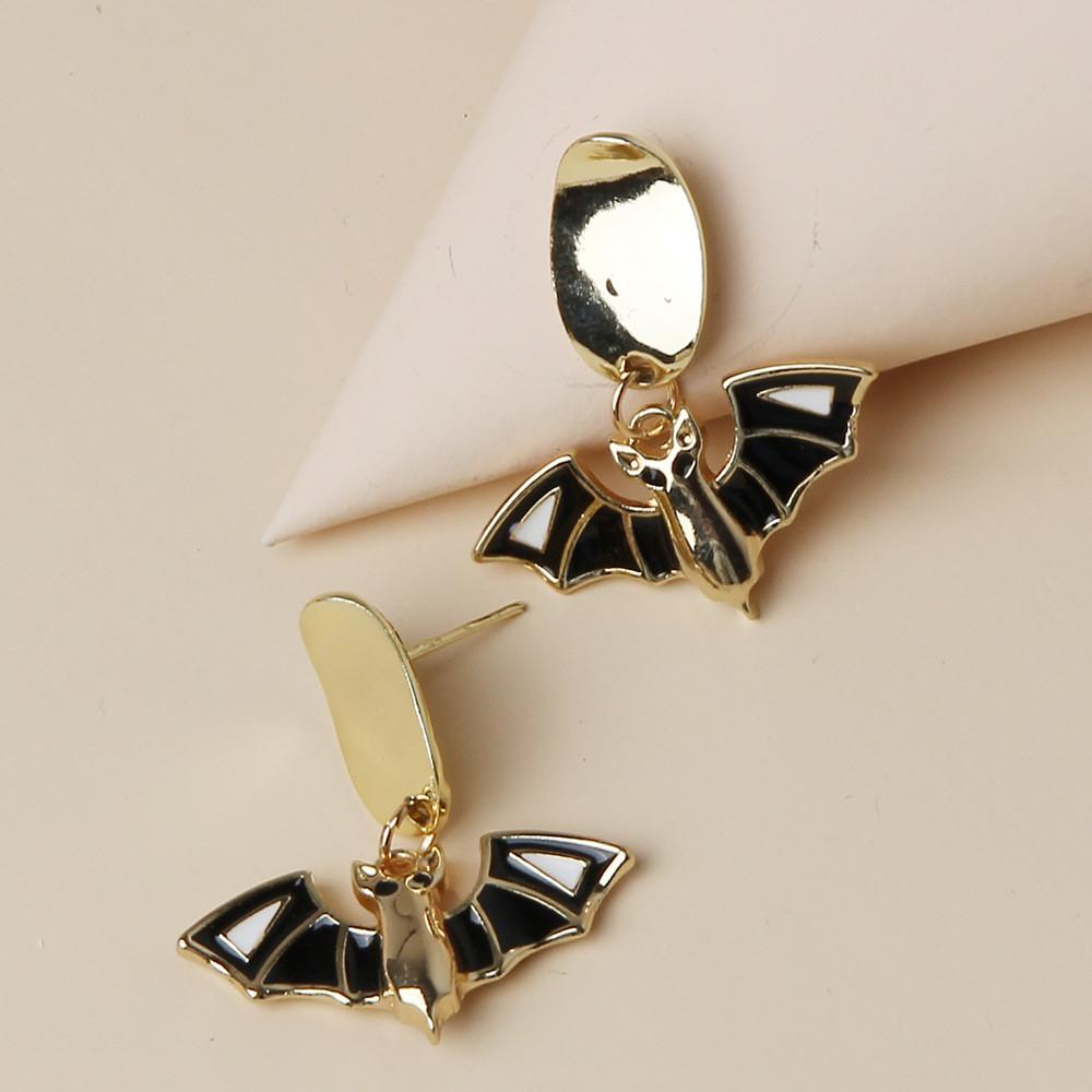 Halloween Bat Pendant Earrings With Electroplated Finish For Party Accessories