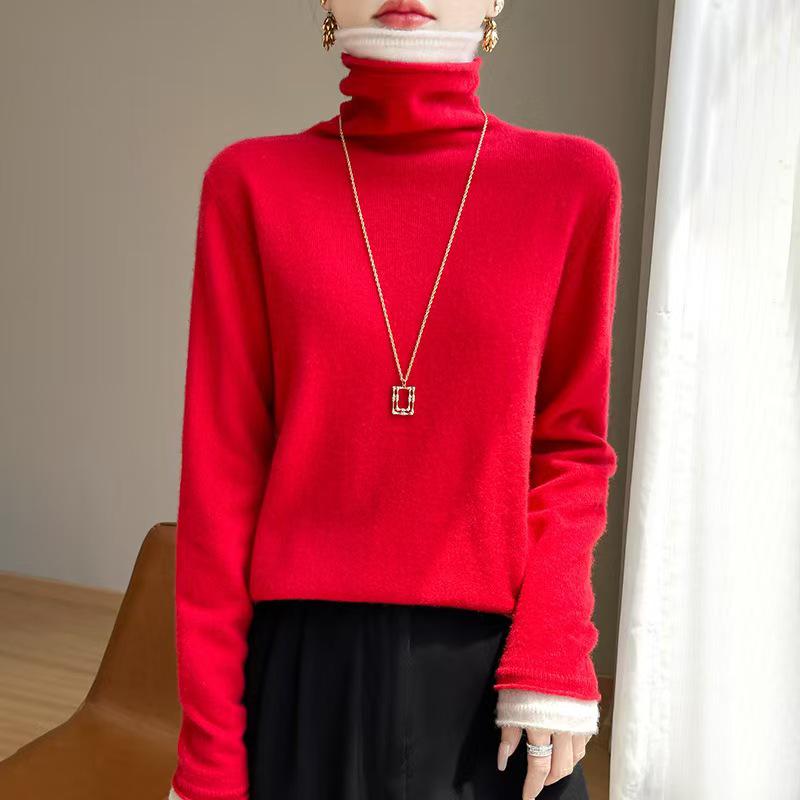 Women's Double-Layer Color Block Turtleneck Sweater