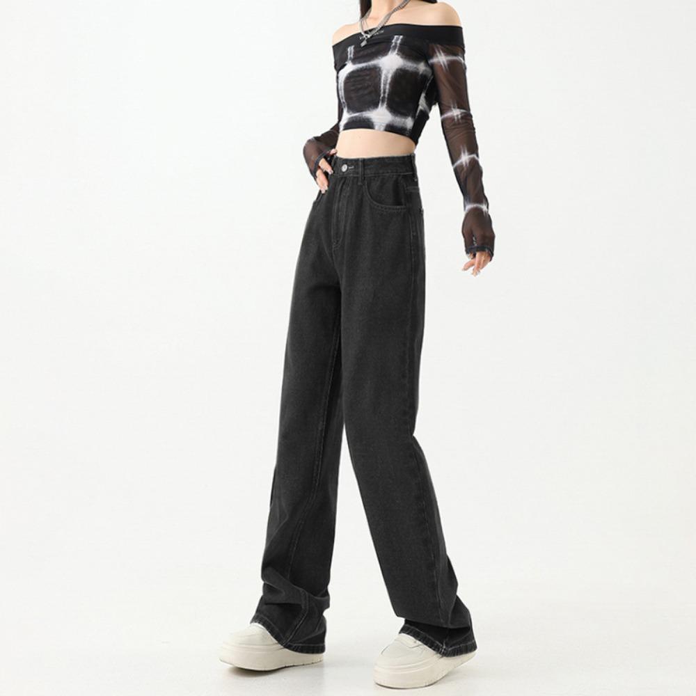 Herbst und Winter neue hohe Taille und dünne Persönlichkeit lässiges Mode-Design weites Bein Bodenlange Hose High Street Trend Jeans