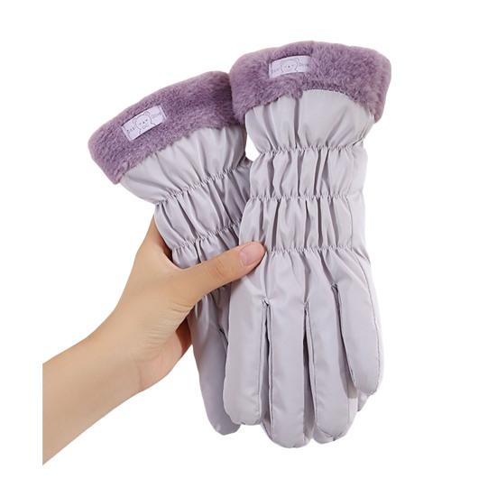 1 Pair Women Fall Winter Gloves Thick Plush Lined Waterproof Windproof Five Fingers Gloves