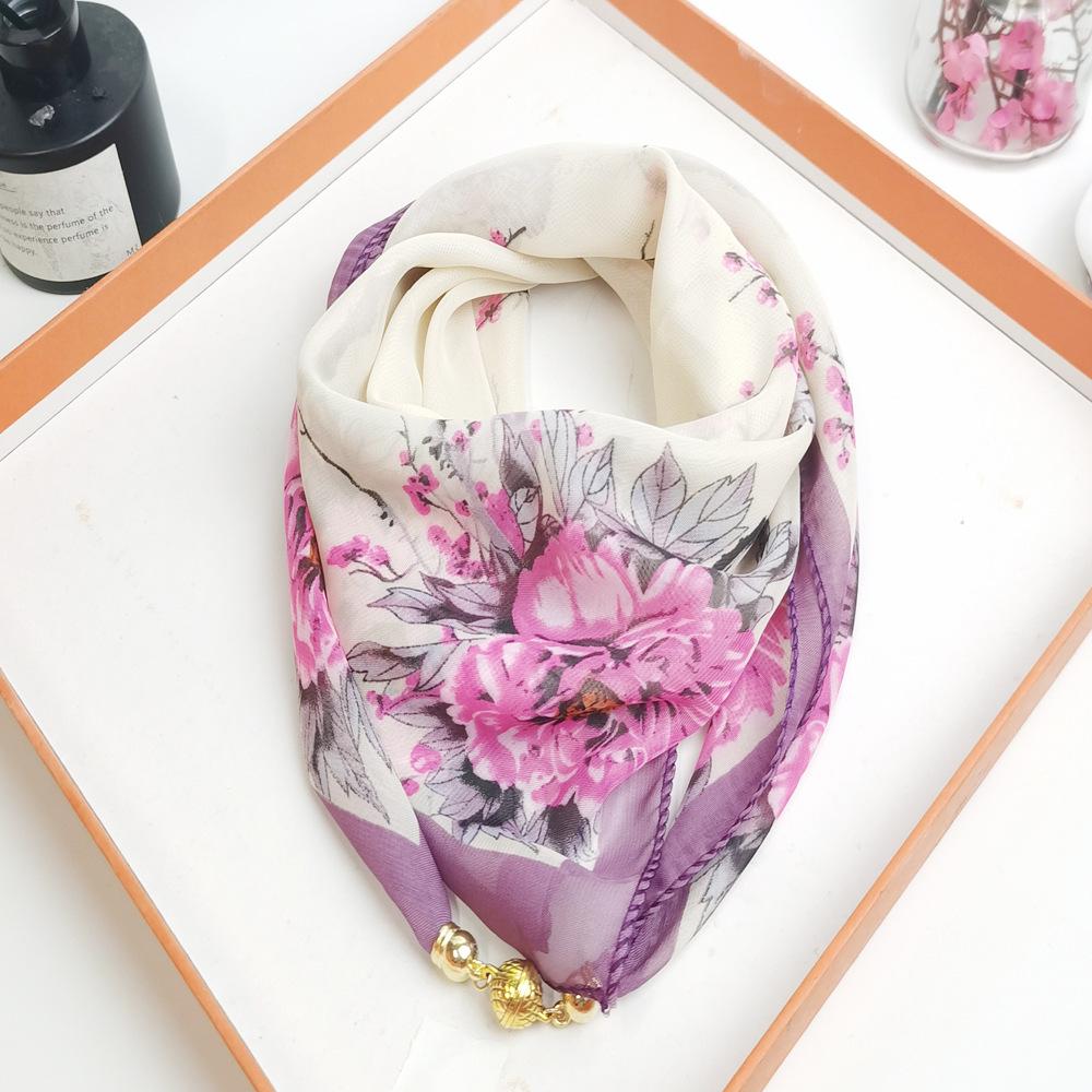 Spring/Summer 2025 Women's High-End Silk Scarf: Magnetic Buckle Triangle Snood for Neck Protection