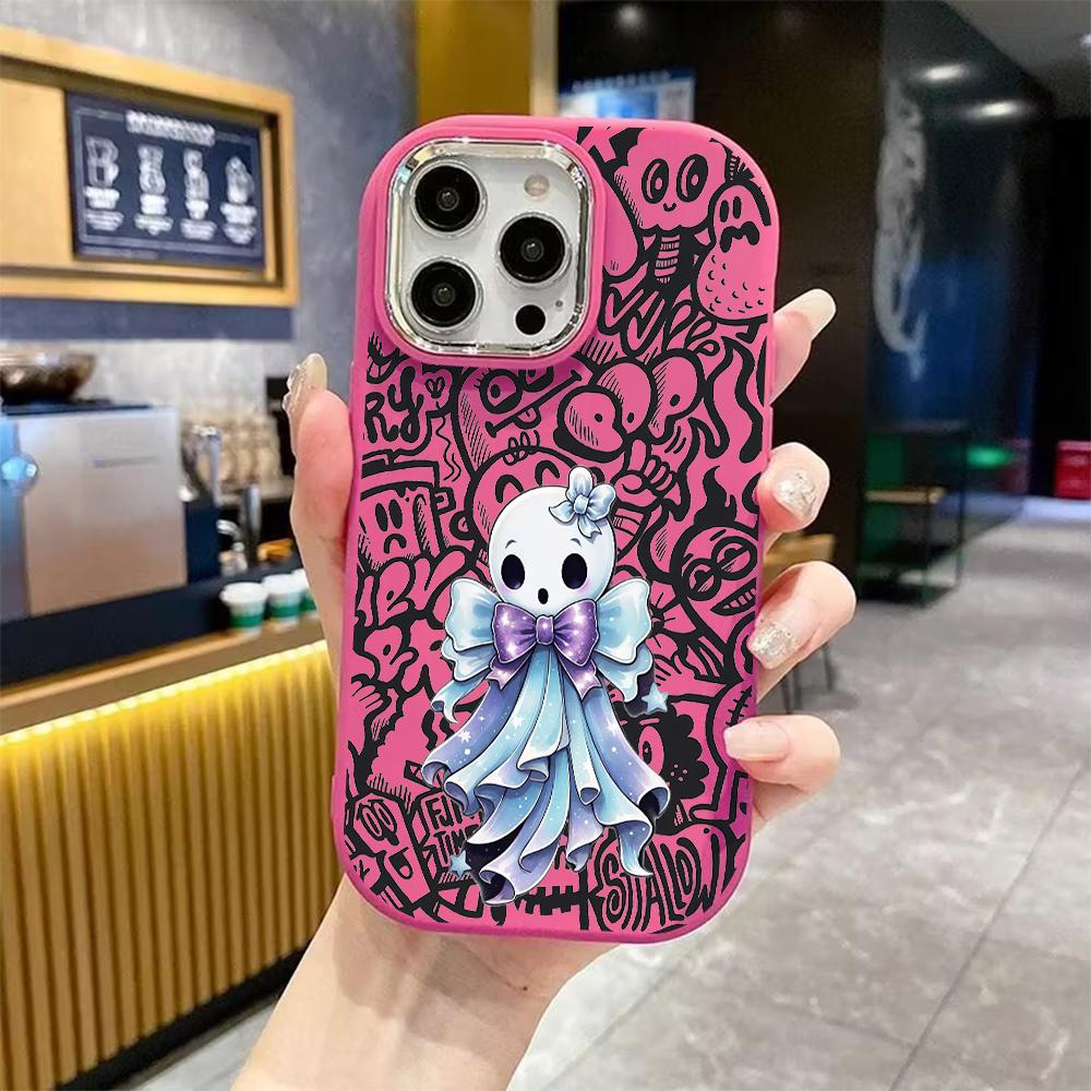 Phone Case: 2D Flat Design Suitable for iPhone 18 17 16 15 14 13 Pro Protective Case, Couple Style, Bow Ghost, Christmas and Halloween Gifts