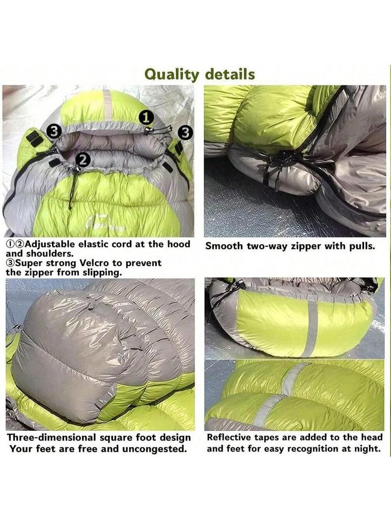Outdoor camping, mummy sleeping bag, 95% goose down 1000g filling, high elasticity, ultra-light and warm, down sleeping bag