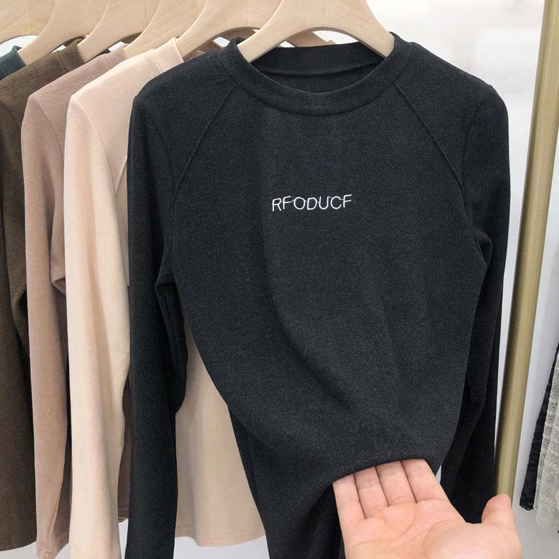 

Женская осенняя мода, сплошной цвет, пуловеры с длинными рукавами, футболка, топ XXL чёрный