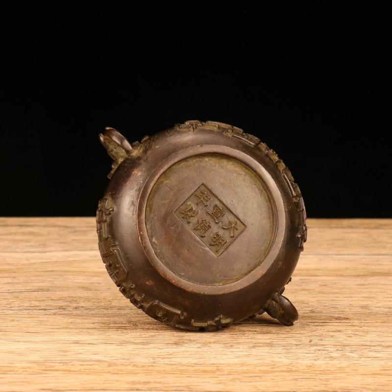 Red Copper Classical Antique Incense Burner Household Indoor Decorative Zen Sandalwood Carving Elephant Ear Incense Burner