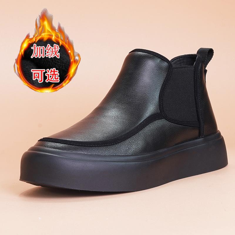 

Осень и зима новая мужская обувь с бархатом и одной педалью для сохранения тепла, на толстой подошве, высокие, из коровьей кожи, нескользящие короткие ботинки челси мужские 44