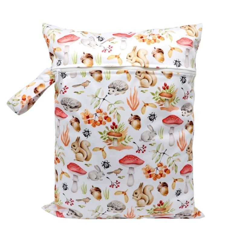Compact & Lightweight Baby Diaper Bag Cute Cartoon Print Wet Dry Nappy Storage Bag with Handle for Fashionable Parents