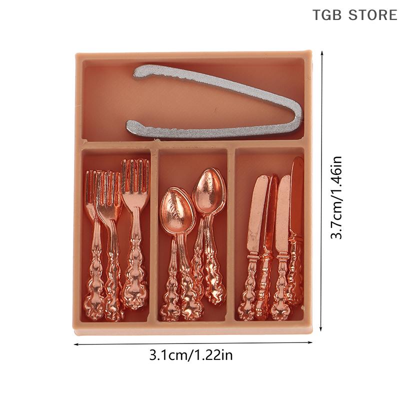 1Set 1:12 Mini Fork Knife Clips Spoon Tableware With Storage Box Dollhouse Decor Accessories