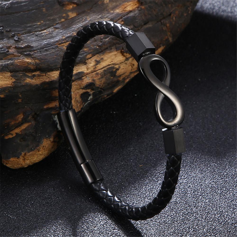 Classic NO.8 Men Women Infinity Bracelet Woven Braided Leather Bracelets 316L Stainless Steel Jewelry Gifts