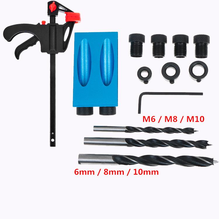 15° Blue Woodworking Pocket Hole Jig with Three-Pointed Drill Locator and F Clamp