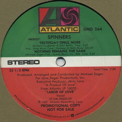 12inch Record SPINNERS - Medley: Yesterday Once More / Nothi DMD264 Atlantic 1981 US Soul/Funk Used
