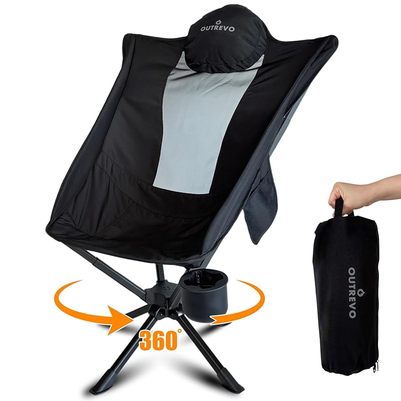 

OUTREVO [Revolver Plus] 360 degrees rotate outdoor chair high back backrest compact lightweight folding one touch chair Comes with storage bag outrebo