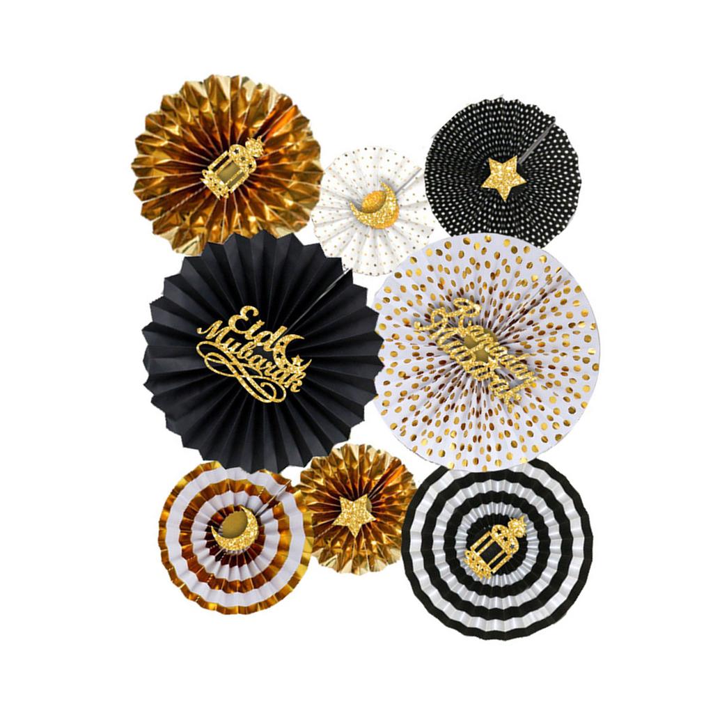 Pack of 8 Folding Paper Fan for Ramadans Parties Elegant Eid Celebration Decoration Weddings and Holiday Decorations
