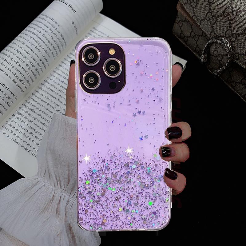 Clear Glitter Star Soft TPU Silicone Phone Case For iPhone 14 13 12 11 Pro Max Plus 14promax 13pro 12pro 11pro Bling Sequin Back Cover Shell