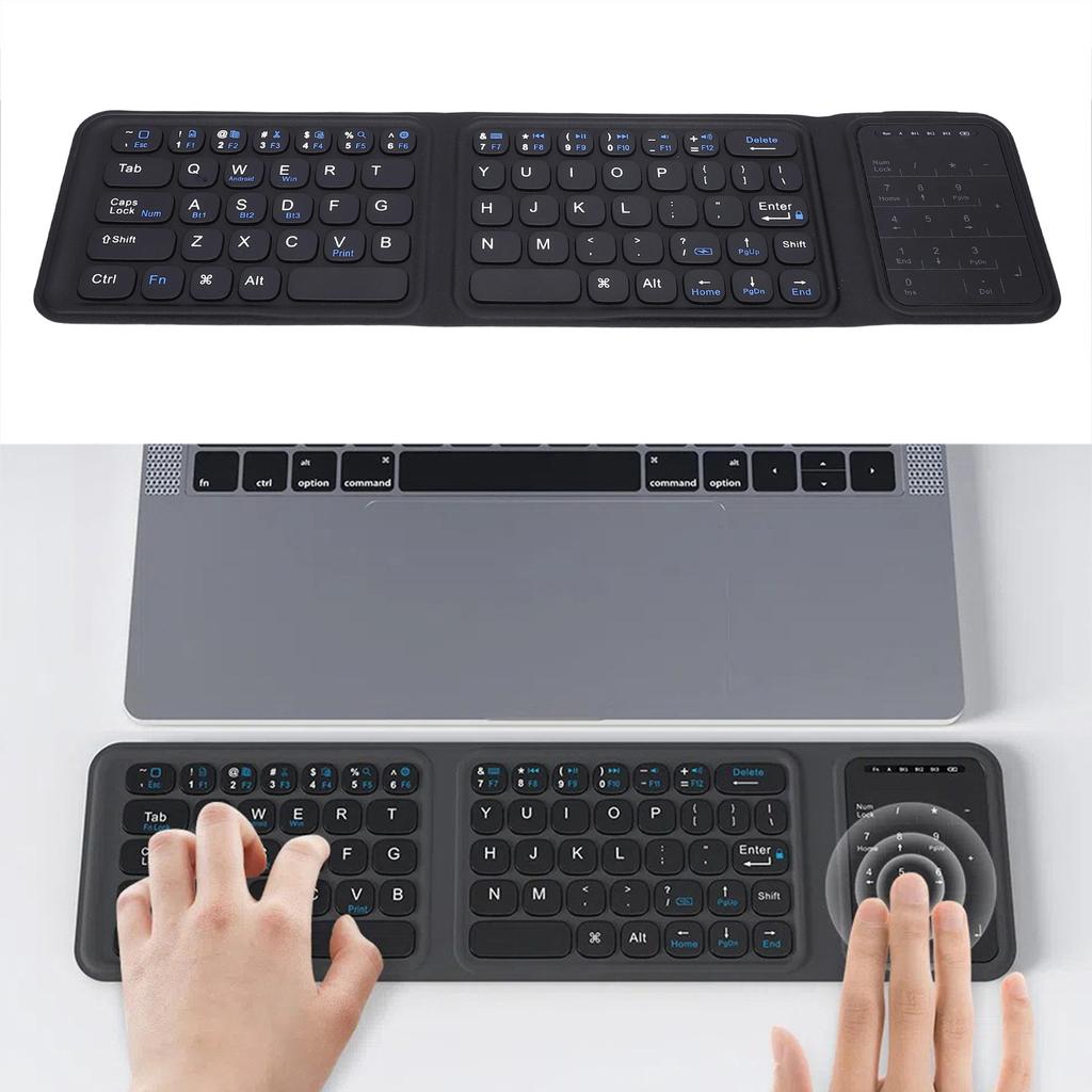 Foldable Keyboard with Touchpad Full Size Keys Portable Travel 3 Fold   Size Large Trackpad for Laptop PC Tablet